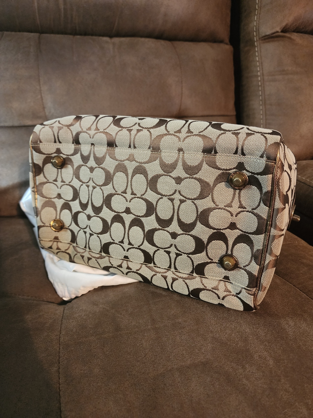 Coach *RARE* LIMITED EDITION Signature Canvas BOSTON Satchel W Suede Metallic - Picture 8 of 12